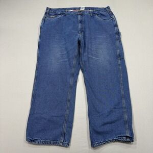 Berne Jeans Mens 46x30 Blue Lined Carpenter Straight Medium Wash Denim Workwear